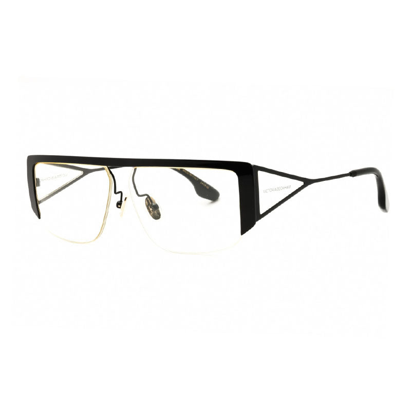 Victoria Beckham Sunglasses Rectangle Semi Rim, Black/Gold Frame and Transparent Lens VB250S001