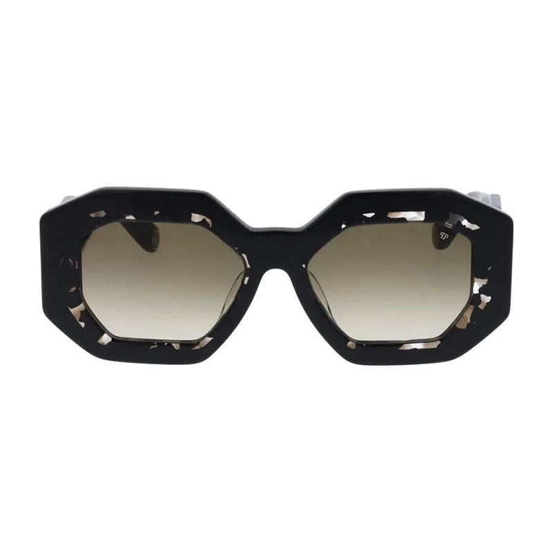 Philipp Plein Sunglasses Geometric Full Rim, Black Frame and Green Gradient Lens SPP098M0700