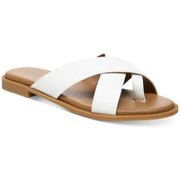 Carolyn Womens Slip On Flat Slide Sandals 8.5 Medium White Smooth