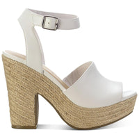 Fey Womens Buckle Block Heel Platform Sandals