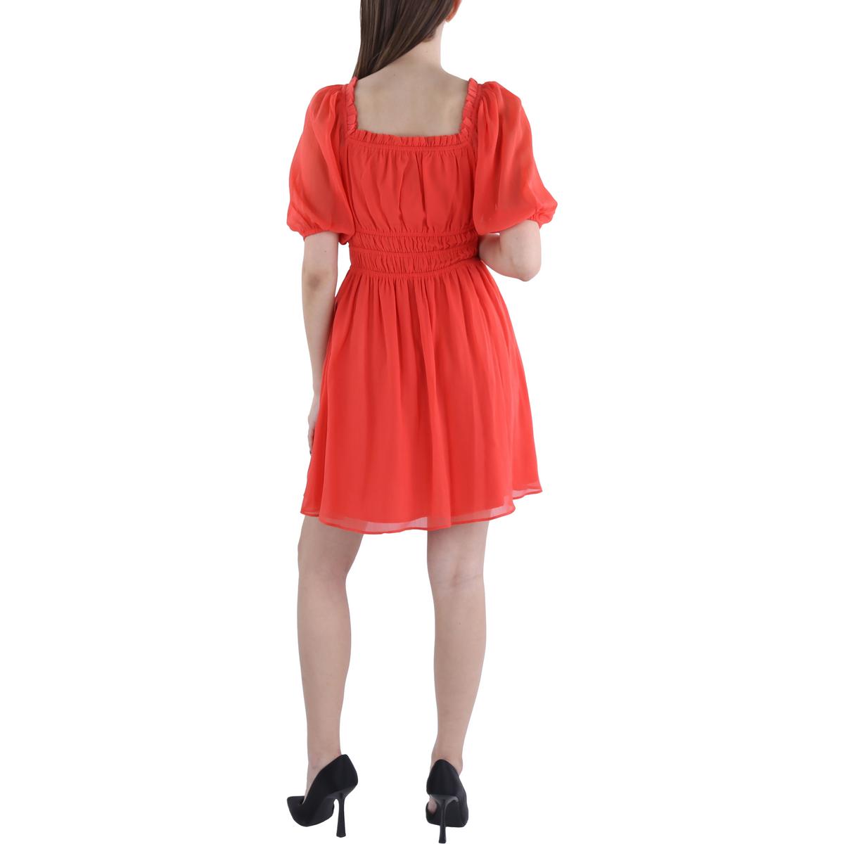 Womens Smocked V-Neck Fit & Flare Dress