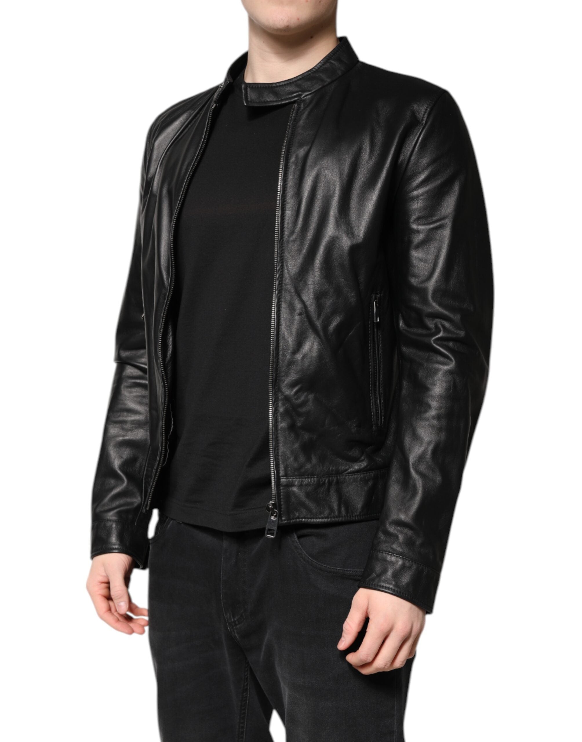 Dolce & Gabbana Dolce & Gabbana Black Sheep Leather Biker Full Zip Men's Jacket