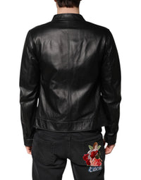 Dolce & Gabbana Dolce & Gabbana Black Sheep Leather Biker Full Zip Men's Jacket