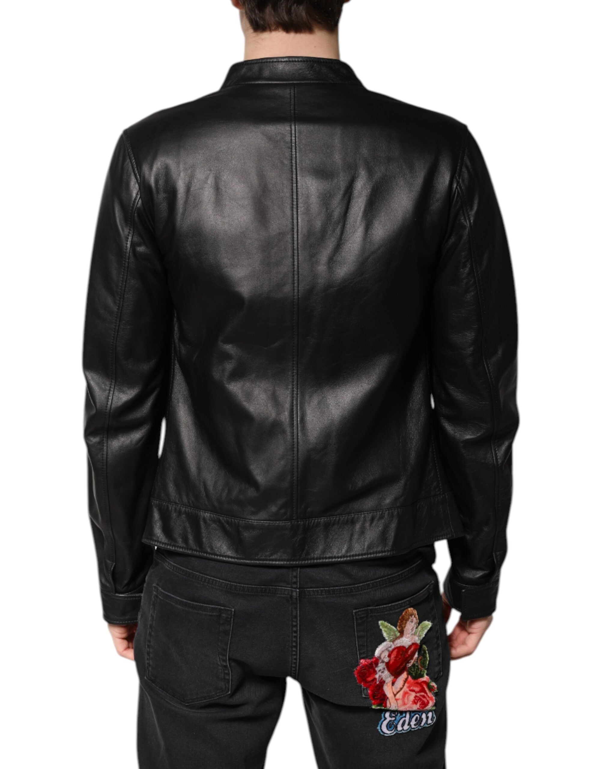 Dolce & Gabbana Dolce & Gabbana Black Sheep Leather Biker Full Zip Men's Jacket