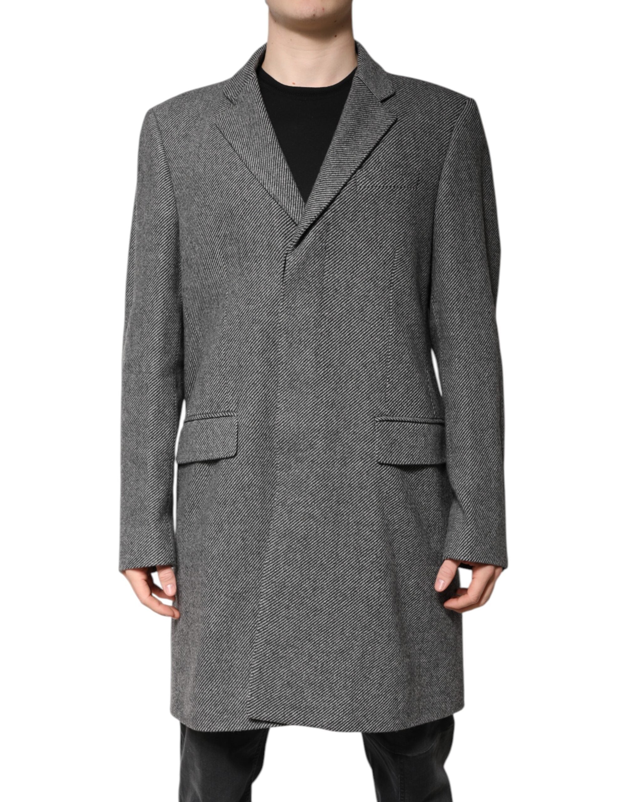 Dolce & Gabbana Dolce & Gabbana Gray Wool Single Breasted Trench Coat Men's Jacket