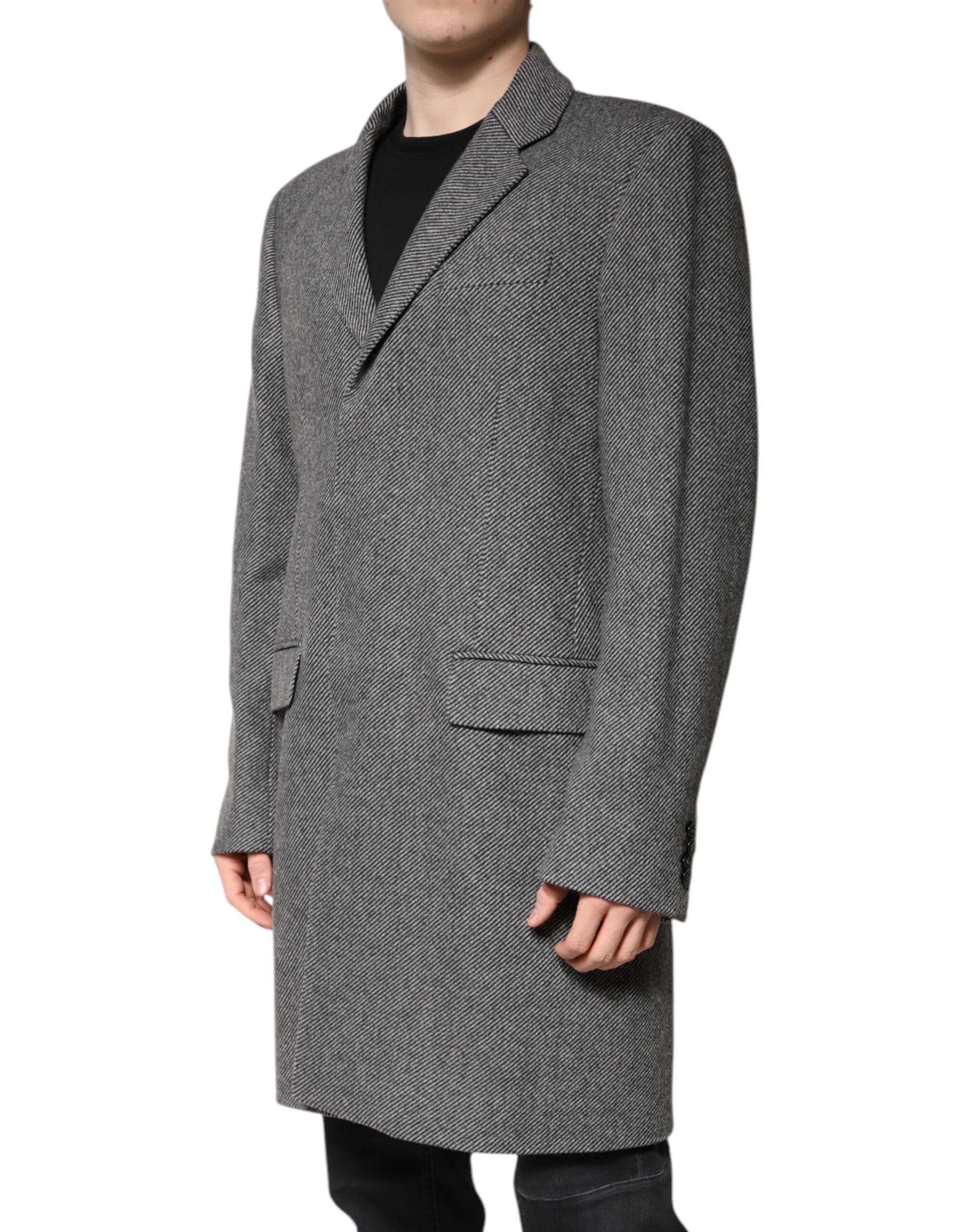 Dolce & Gabbana Dolce & Gabbana Gray Wool Single Breasted Trench Coat Men's Jacket
