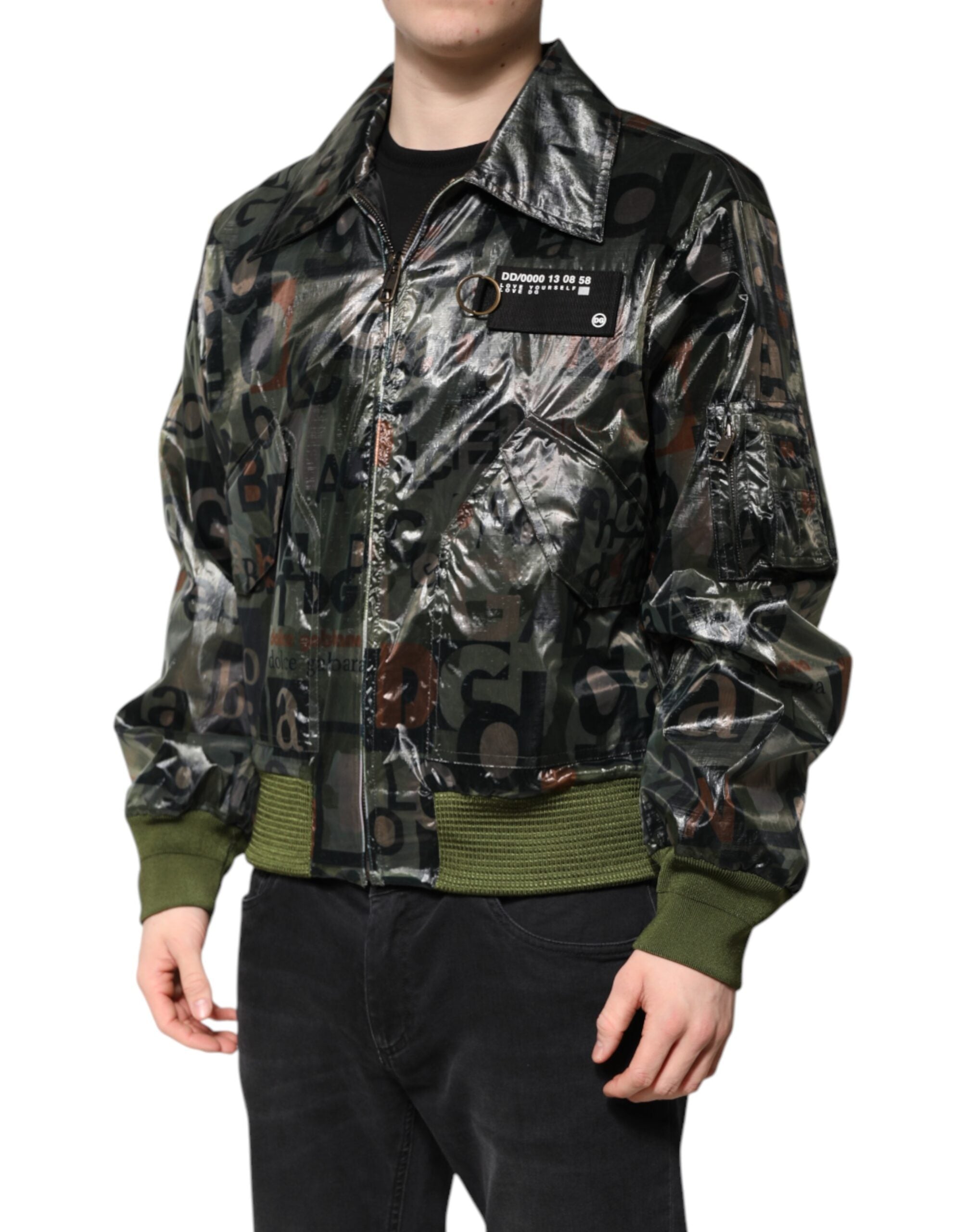 Dolce & Gabbana Dolce & Gabbana Green DG Logo Print Bomber Full Zip Men's Jacket