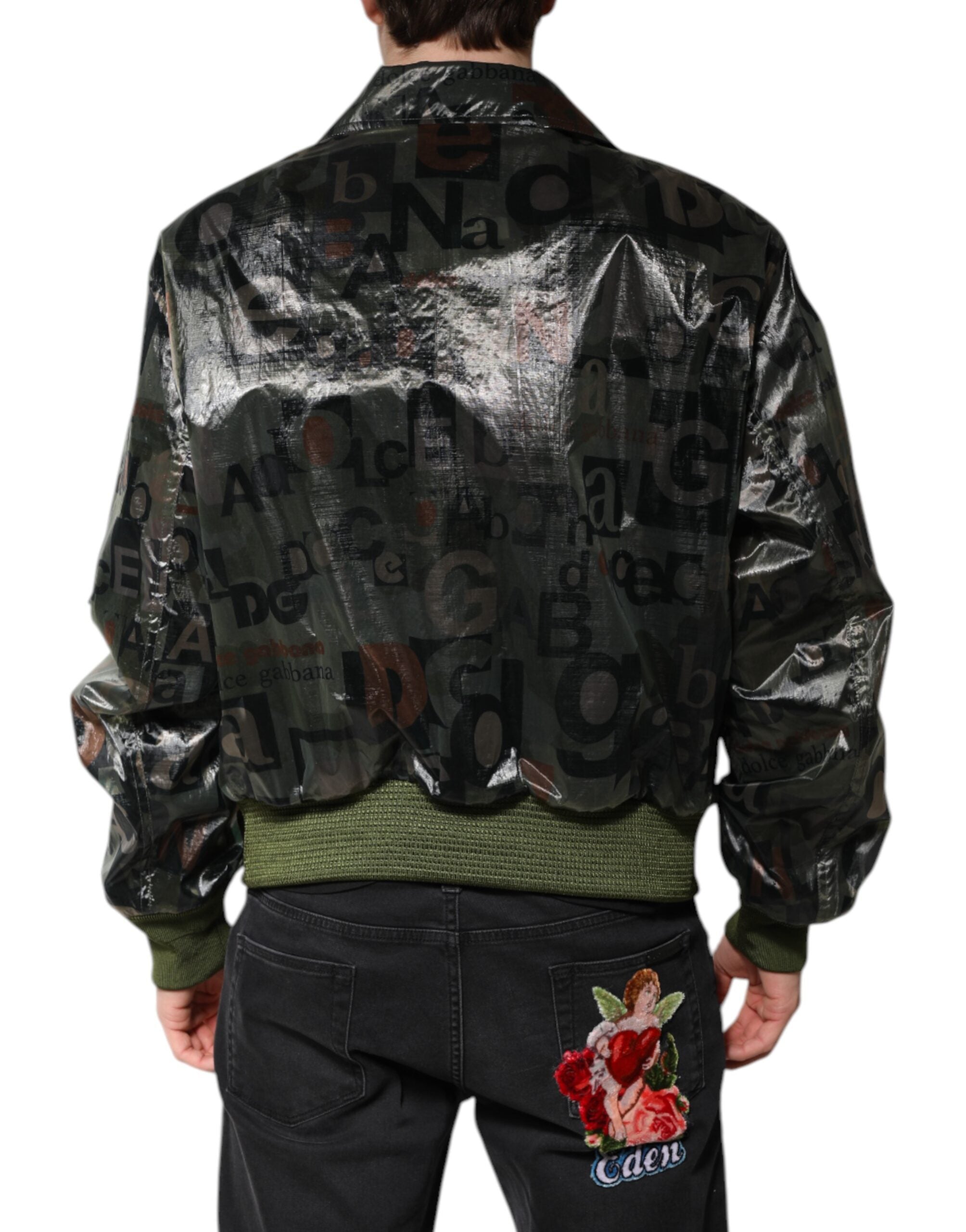 Dolce & Gabbana Dolce & Gabbana Green DG Logo Print Bomber Full Zip Men's Jacket