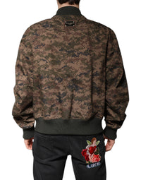 Dolce & Gabbana Brown Camouflage Bomber Full Zip Men's Jacket
