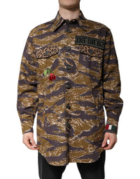 Dolce & Gabbana Dolce & Gabbana Brown Leopard Cotton Collared Coat Men's Jacket