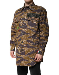 Dolce & Gabbana Dolce & Gabbana Brown Leopard Cotton Collared Coat Men's Jacket