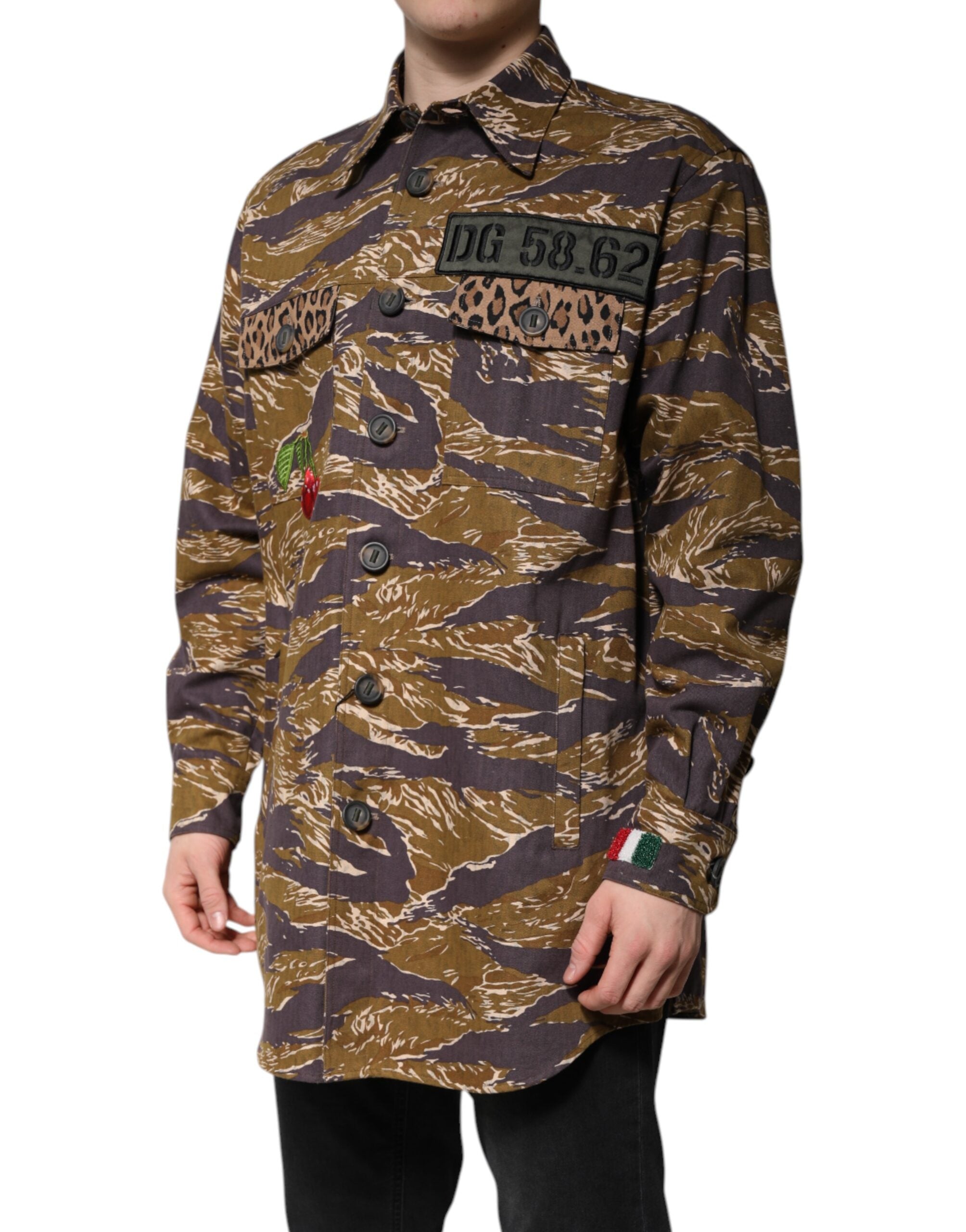 Dolce & Gabbana Dolce & Gabbana Brown Leopard Cotton Collared Coat Men's Jacket