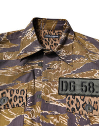 Dolce & Gabbana Dolce & Gabbana Brown Leopard Cotton Collared Coat Men's Jacket