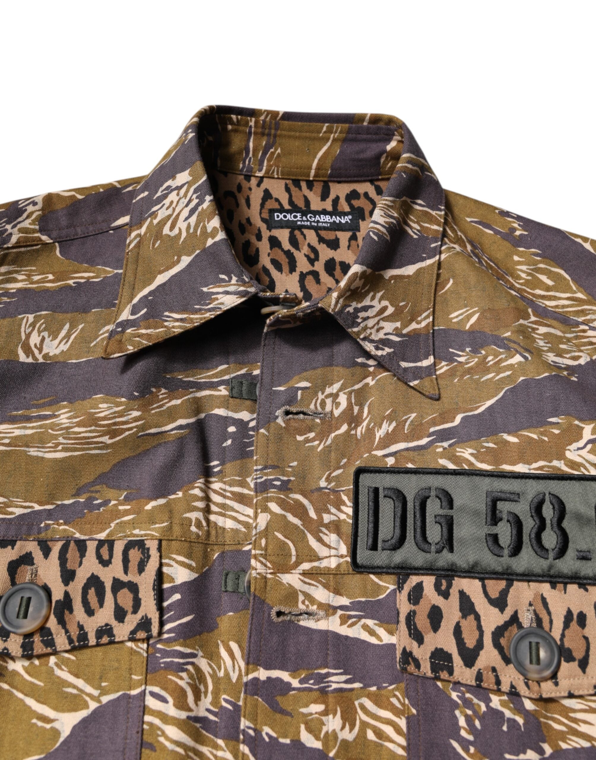 Dolce & Gabbana Dolce & Gabbana Brown Leopard Cotton Collared Coat Men's Jacket