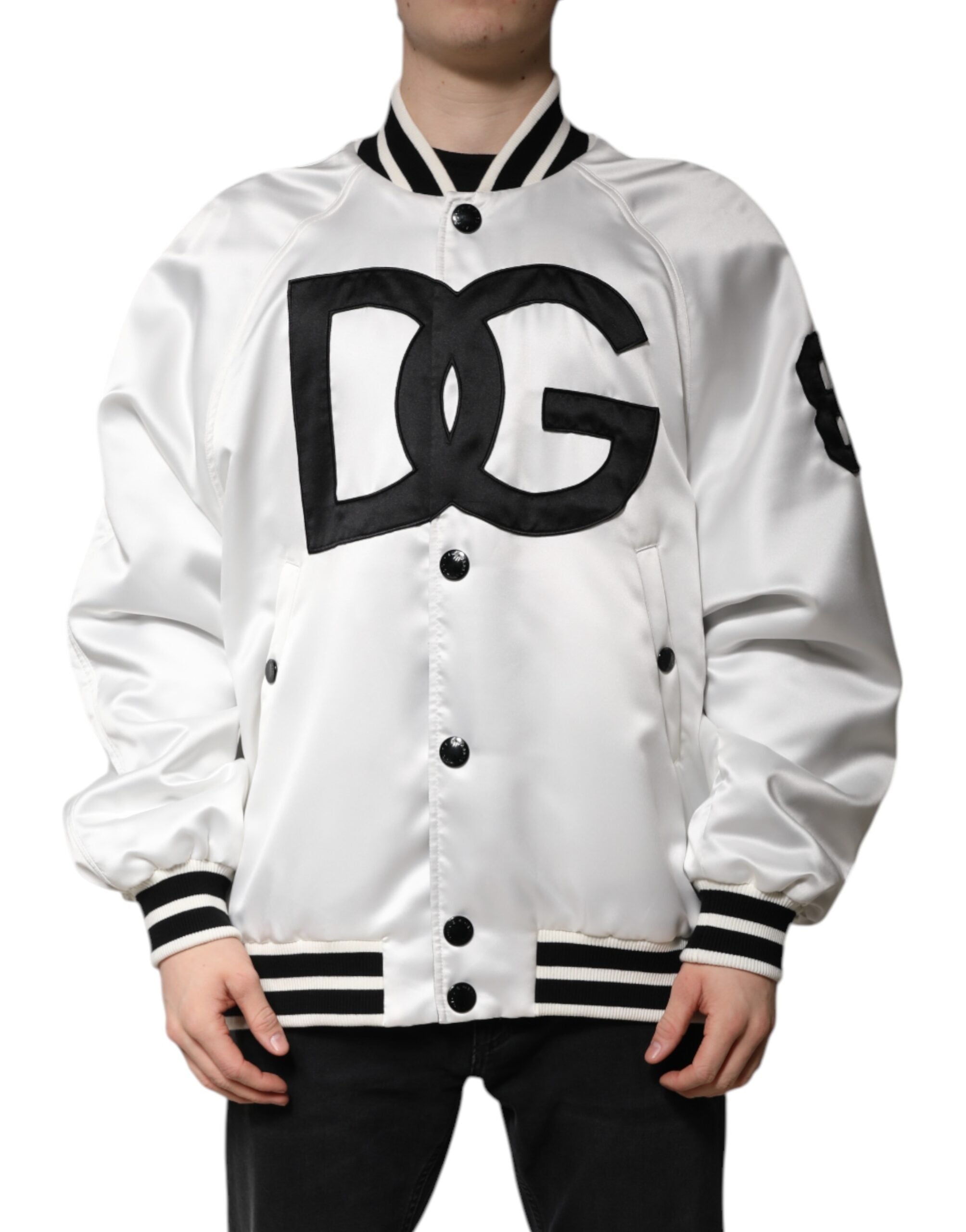 Dolce & Gabbana Dolce & Gabbana White DG Logo Polyester Jersey Bomber Men's Jacket