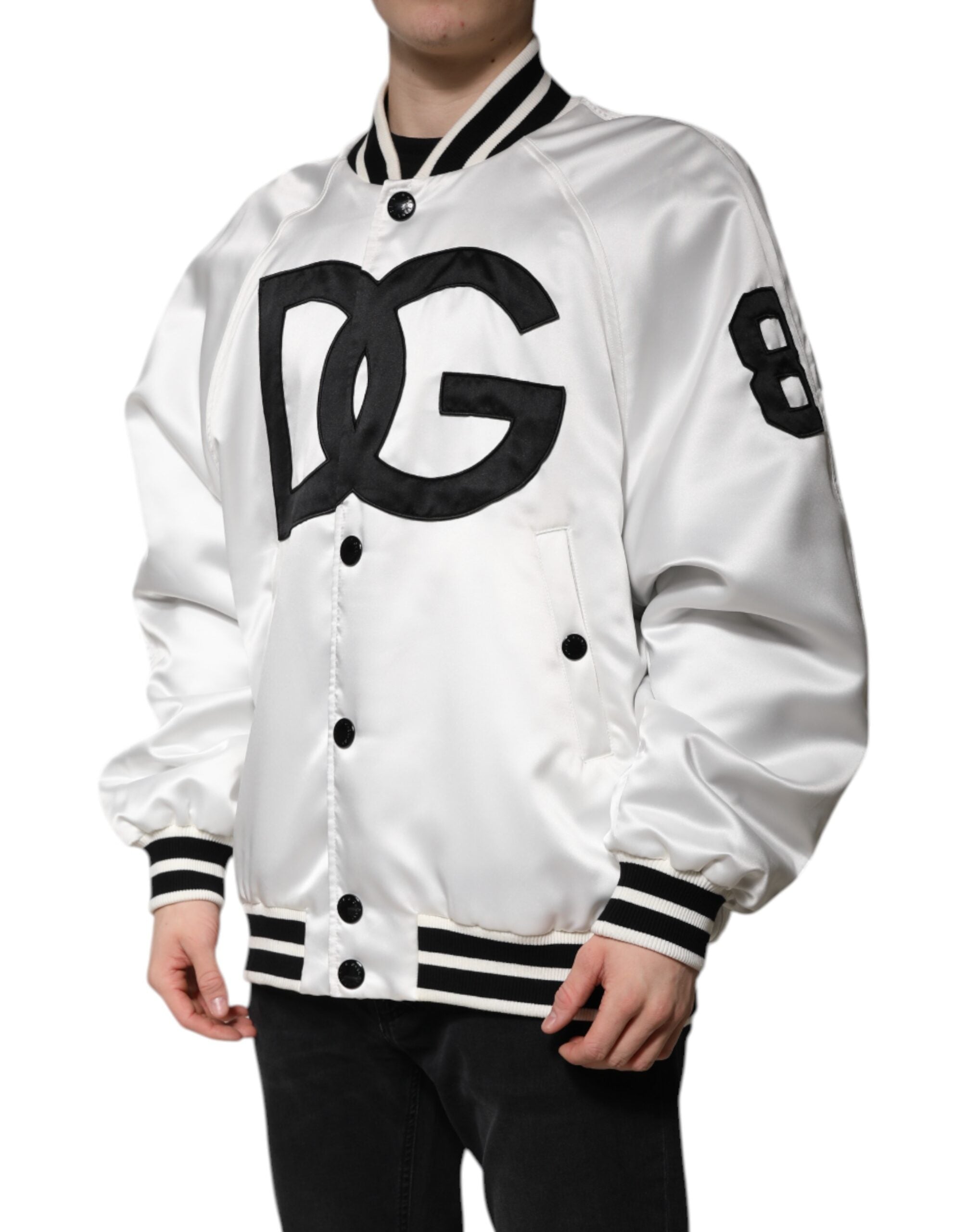 Dolce & Gabbana Dolce & Gabbana White DG Logo Polyester Jersey Bomber Men's Jacket