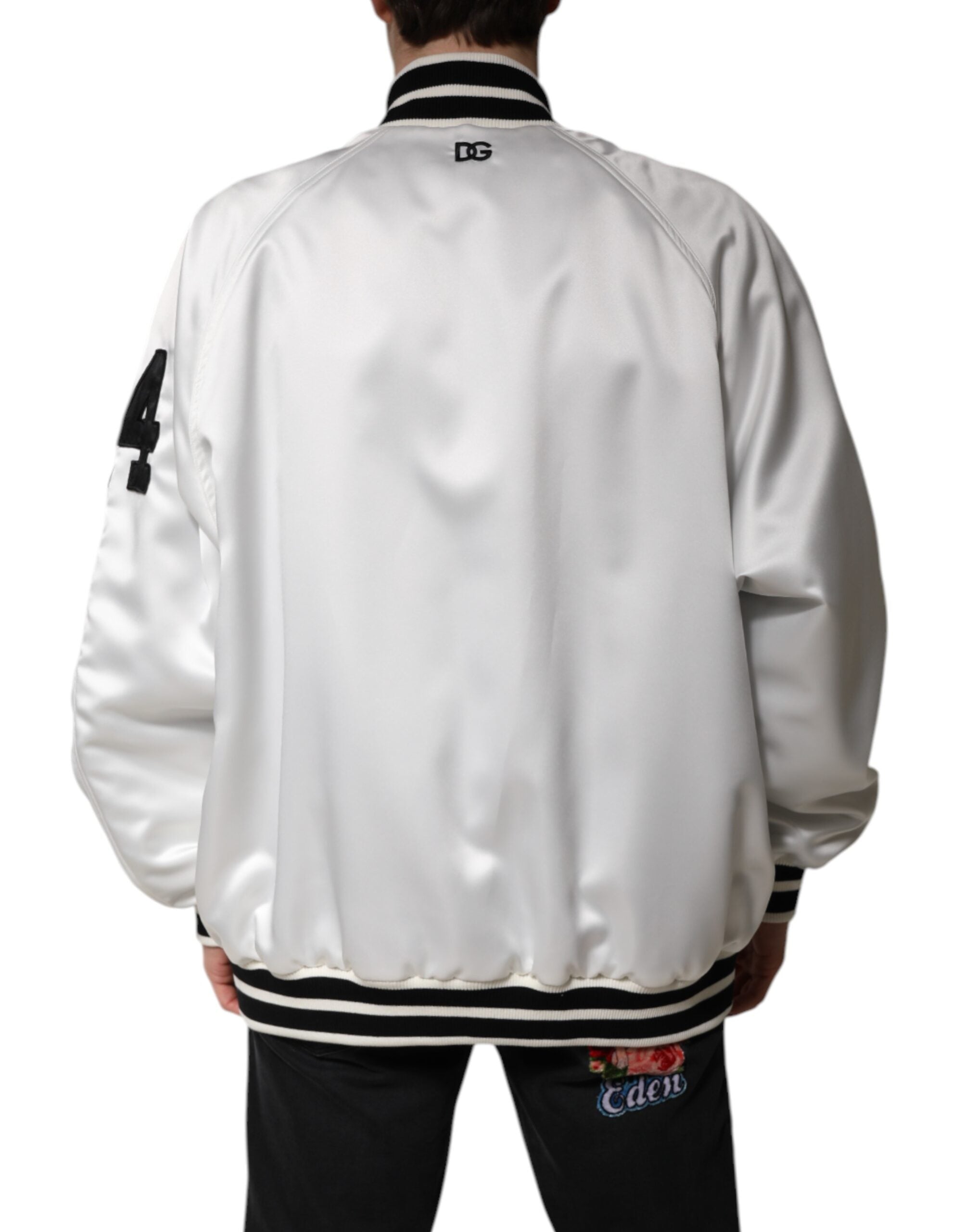 Dolce & Gabbana Dolce & Gabbana White DG Logo Polyester Jersey Bomber Men's Jacket