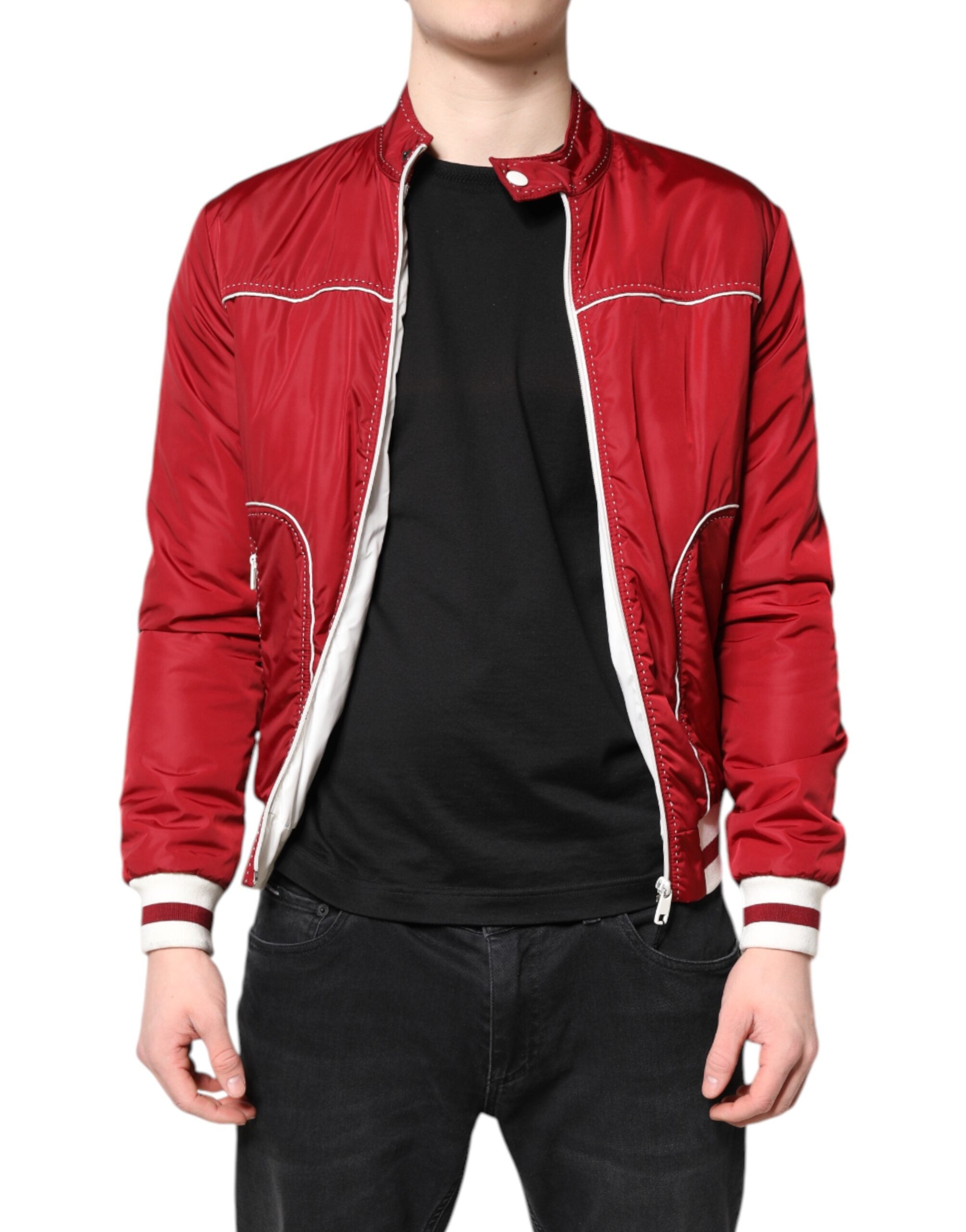 Dolce & Gabbana Dolce & Gabbana Red White Nylon Full Zip Men Bomber Men's Jacket