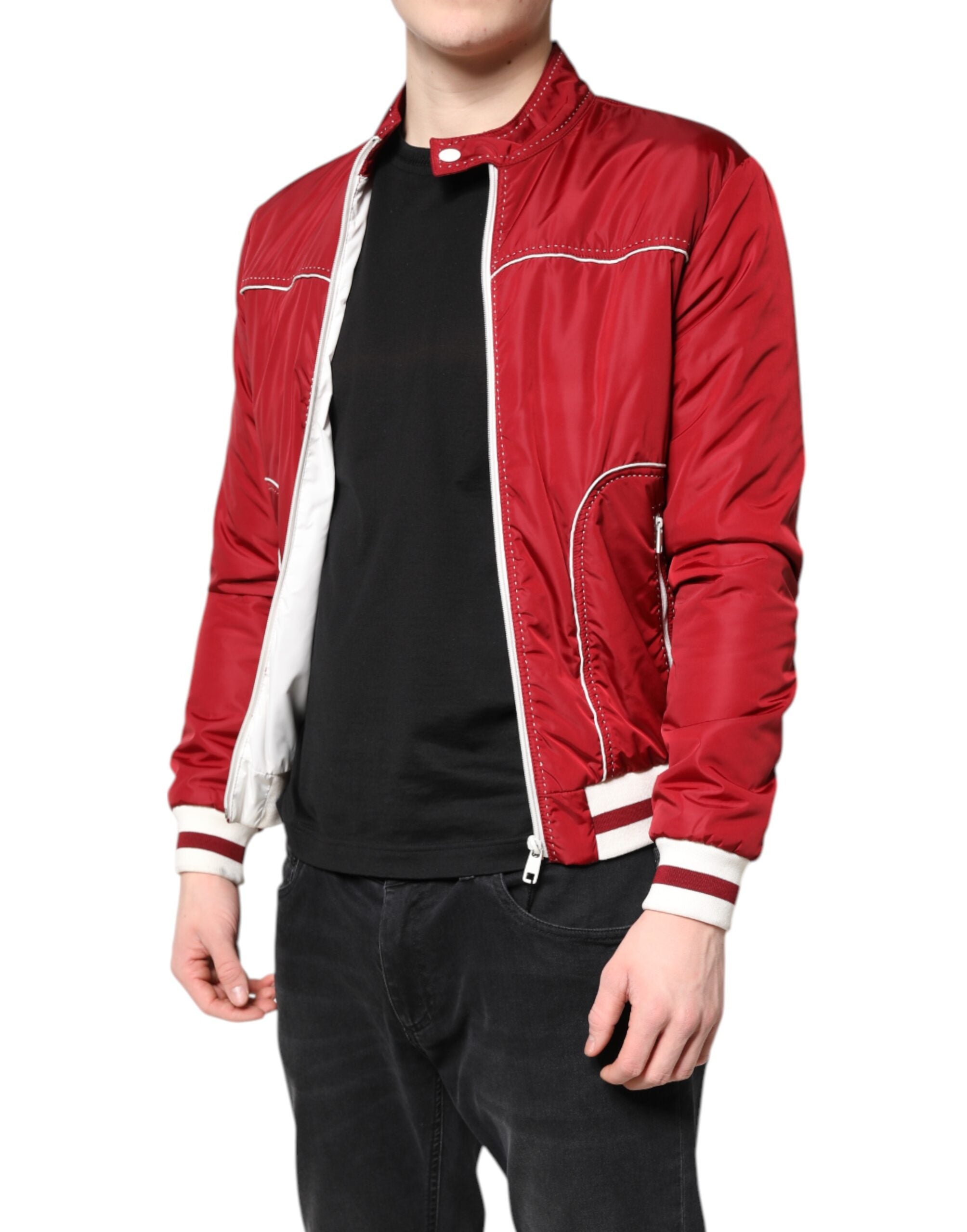 Dolce & Gabbana Dolce & Gabbana Red White Nylon Full Zip Men Bomber Men's Jacket
