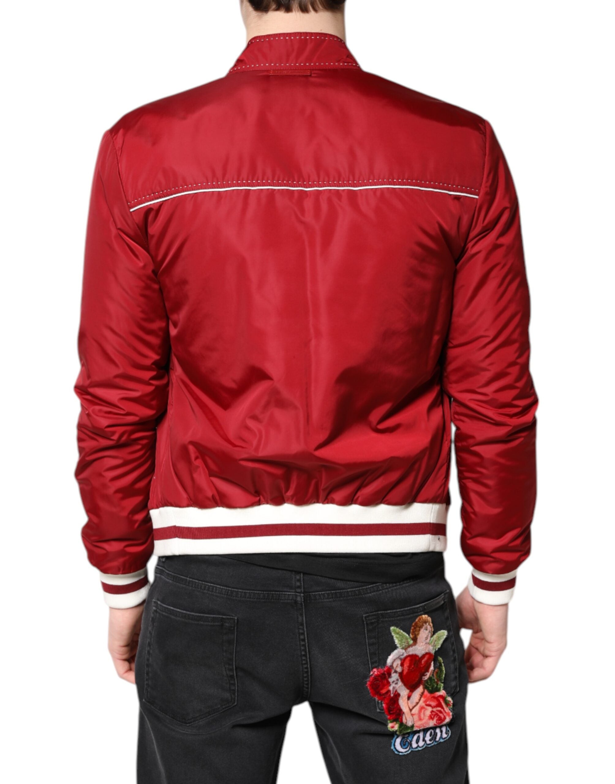 Dolce & Gabbana Dolce & Gabbana Red White Nylon Full Zip Men Bomber Men's Jacket