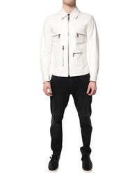 Dolce & Gabbana Dolce & Gabbana White Collared Full Zip Biker Coat Men's Jacket