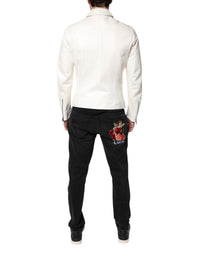 Dolce & Gabbana Dolce & Gabbana White Collared Full Zip Biker Coat Men's Jacket