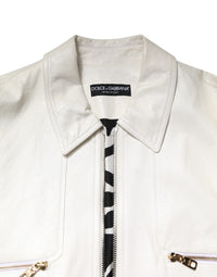 Dolce & Gabbana Dolce & Gabbana White Collared Full Zip Biker Coat Men's Jacket