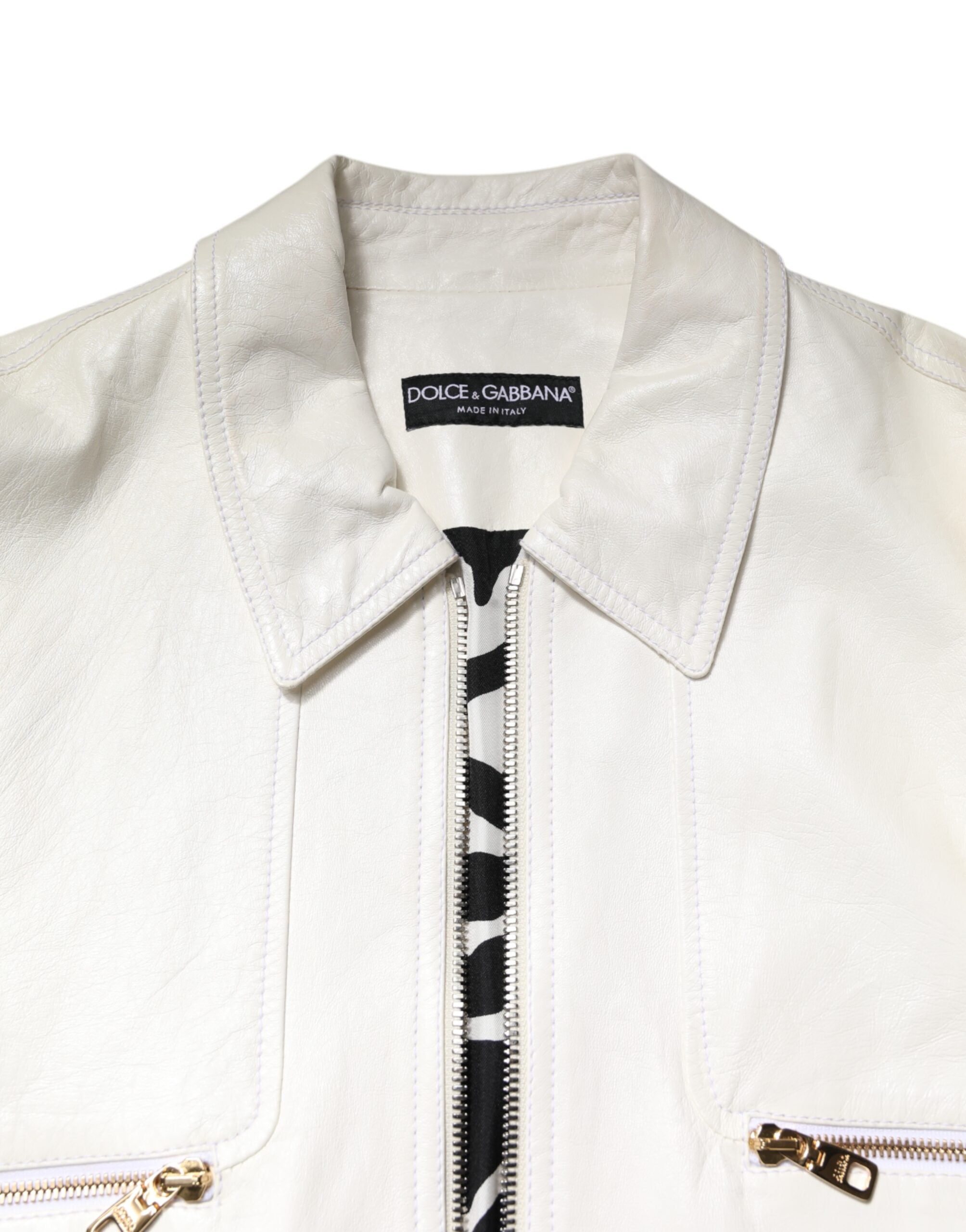 Dolce & Gabbana Dolce & Gabbana White Collared Full Zip Biker Coat Men's Jacket