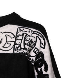 Dolce & Gabbana Black White Logo Print Wool Pullover Women's Sweater