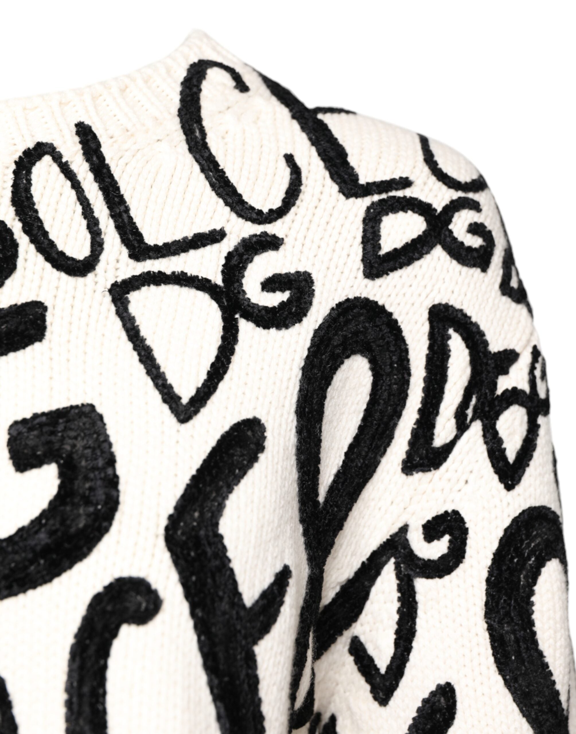 Dolce & Gabbana White Black Logo Print Women Pullover Women's Sweater