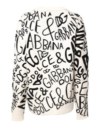 Dolce & Gabbana White Black Logo Print Women Pullover Women's Sweater