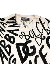 Dolce & Gabbana White Black Logo Print Women Pullover Women's Sweater