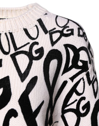 Dolce & Gabbana White Black Logo Print Women Pullover Women's Sweater