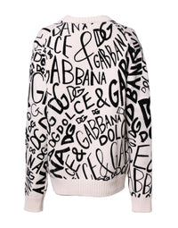 Dolce & Gabbana White Black Logo Print Women Pullover Women's Sweater