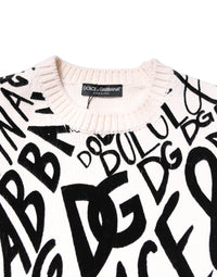 Dolce & Gabbana White Black Logo Print Women Pullover Women's Sweater