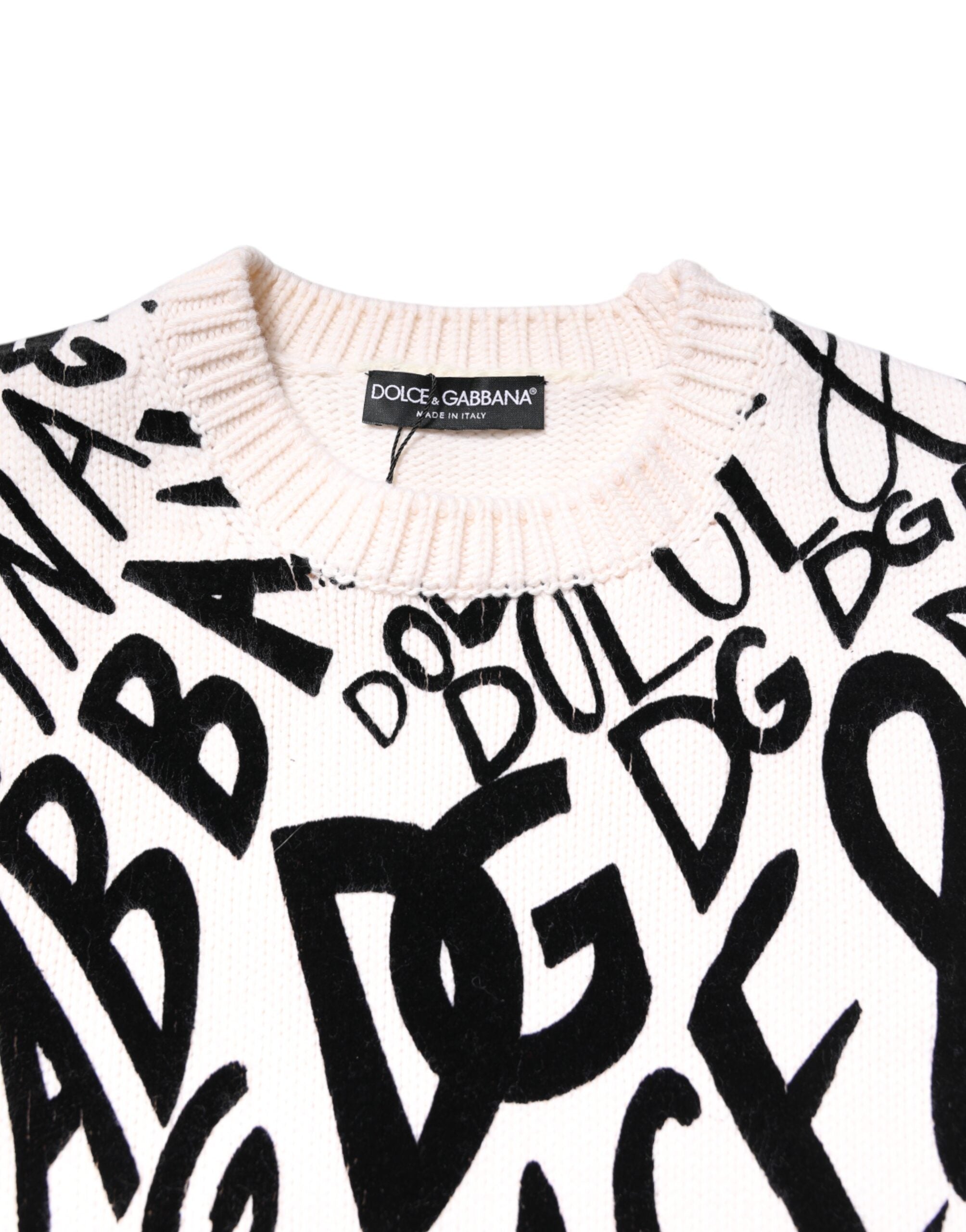 Dolce & Gabbana White Black Logo Print Women Pullover Women's Sweater