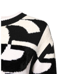 Dolce & Gabbana White Black Logo Print Women Pullover Women's Sweater