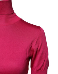 Dolce & Gabbana Pink Silk Knitted Turtleneck Cropped Women's Top