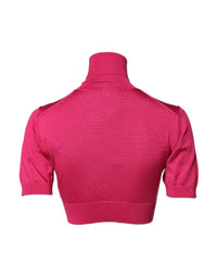 Dolce & Gabbana Pink Silk Knitted Turtleneck Cropped Women's Top