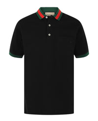 Gucci Gucci Mens Cotton Piquet Polo With Web Collar