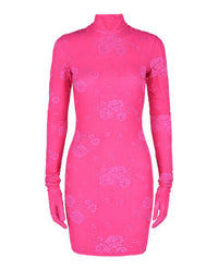 Balenciaga Womens Floral Lace Mini Dress with Gloves