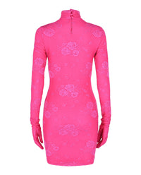 Balenciaga Womens Floral Lace Mini Dress with Gloves