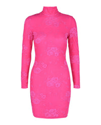 Balenciaga Womens Floral Lace Mini Dress with Gloves
