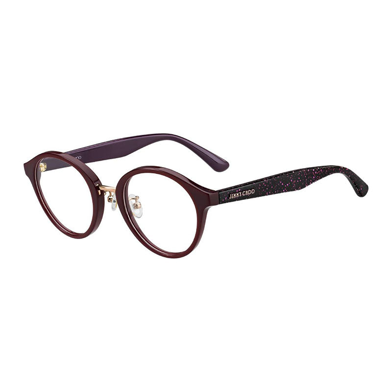 Jimmy Choo Eyeglasses Round Full Rim, Havana with Glitter Frame and Clear Demo Lens Lens JC197/F0OCY00