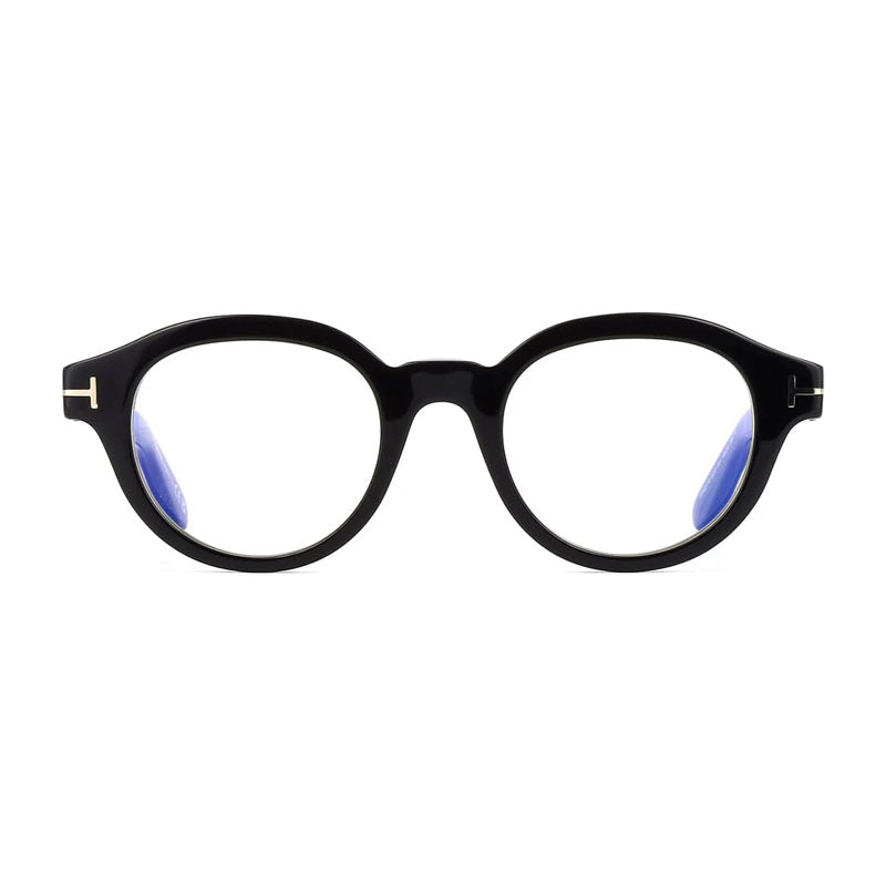 Tom Ford Tom Ford Eyeglasses Round Full Rim, Shiny Black Frame and Clear/Blue-Light Block Lenses Lens FT6037-B001