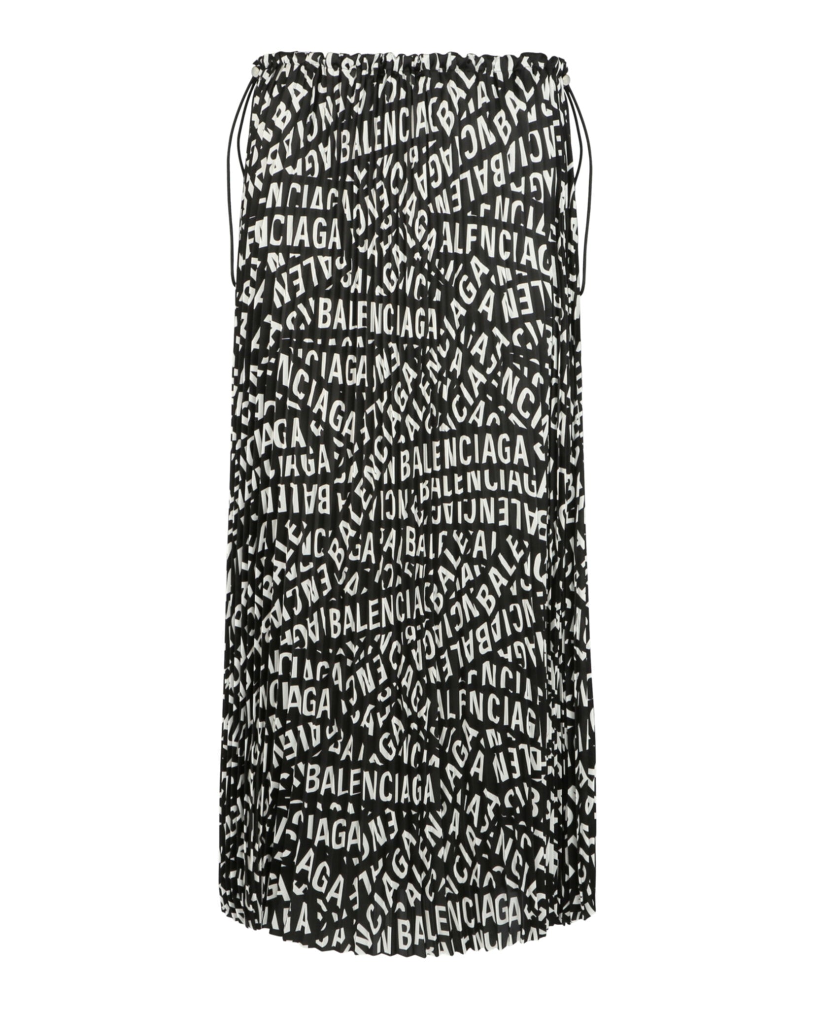 Balenciaga Balenciaga Womens Logo Strips Pleated Drawstring Midi Skirt