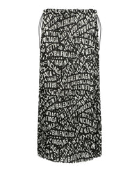Balenciaga Balenciaga Womens Logo Strips Pleated Drawstring Midi Skirt