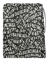 Balenciaga Balenciaga Womens Logo Strips Pleated Drawstring Midi Skirt