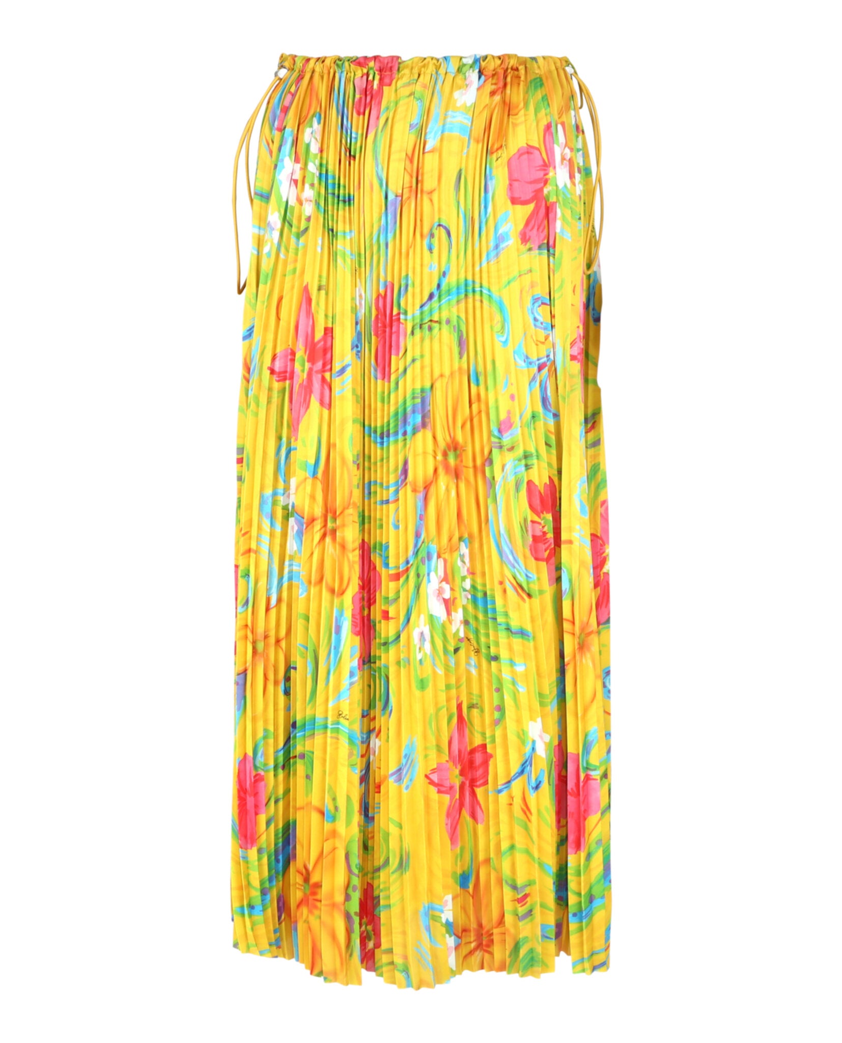 Balenciaga Balenciaga Womens Floral-Print Pleated Drawstring Midi Skirt