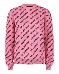 Balenciaga Womens Allover Logo Knit Sweater
